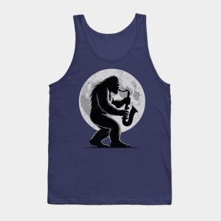 Saxophone Sasquatch Moon Believer Bigfoot Squatch Yeti Sax Player Tank Top